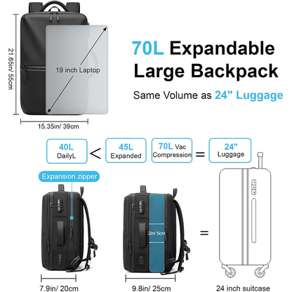 Travel Vacuum Backpack 70L Fit for 17.3 inch Laptop